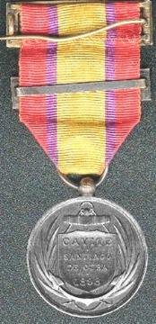 Back - Spanish American War Naval Medal Issed by Spain, 1898