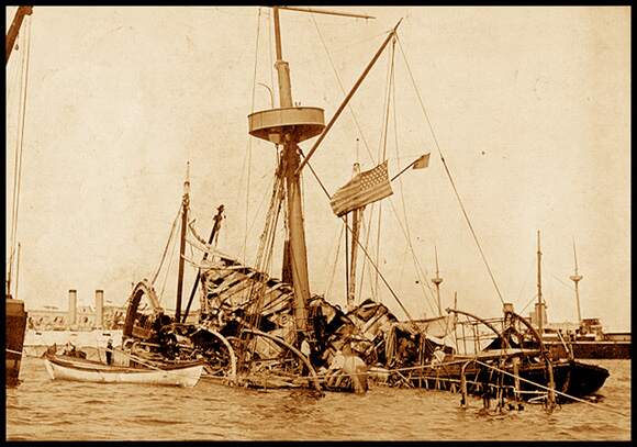 Wreckage of the USS Maine in Havana harbor