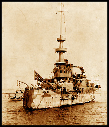 The Battleship Oregon as seen from the bow