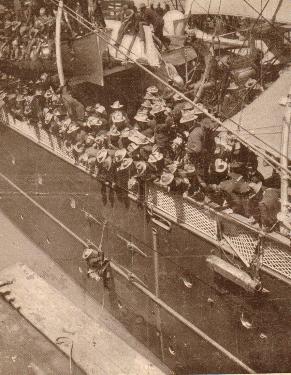 The 1st California Volunteers on board the City of Peking in San Francisco