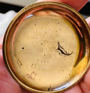 Inscription in watch owned by Philip Bierly, 8th Ohio, Co. F
