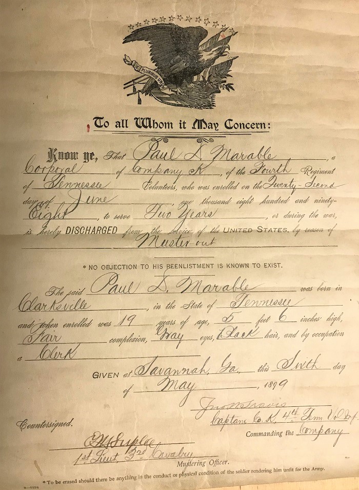 Spanish American War Discharge Document