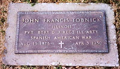Grave of John Tobnick, Spanish American War Veteran