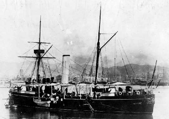 Protected  Cruiser Isla de Luzon at anchor