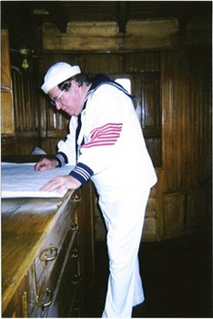 Jack L.McSherry, Jr. in the Pilot House of the Cruiser Olympia