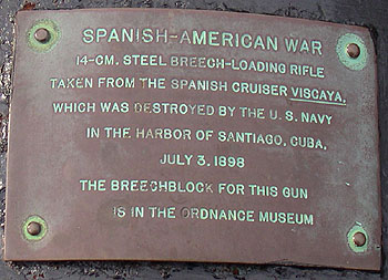 Plaque on gun tube from Spanish Cruiser Vizcaya, West Point, NY