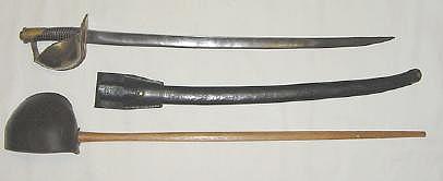 Naval cutlass, sheath and a "single stick" Naval cutlass, sheath and a "single stick"