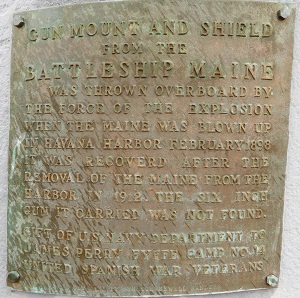 Plaque on 6 inch gun mount from the Battleship Maine in Chattanooga, TN