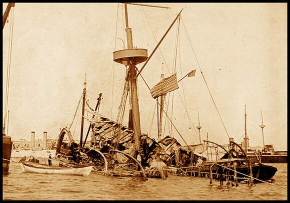 Wreckage of the Battleship MAINE in Havana harbor