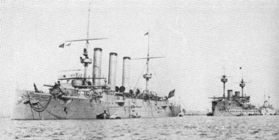 Spanish Warships Carlos V and Pelayo at anchor