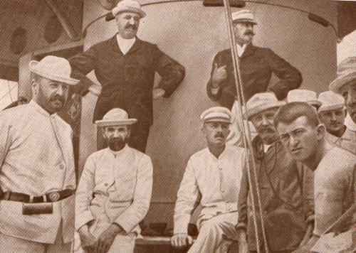 Schley on the Brooklyn, standing at right