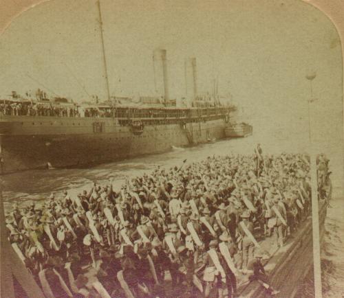 Auxiliary Cruiser U.S.S. St. Paul embarking troops for Puerto Rico