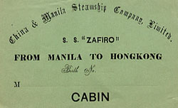 Ticket for passage on the Zafiro